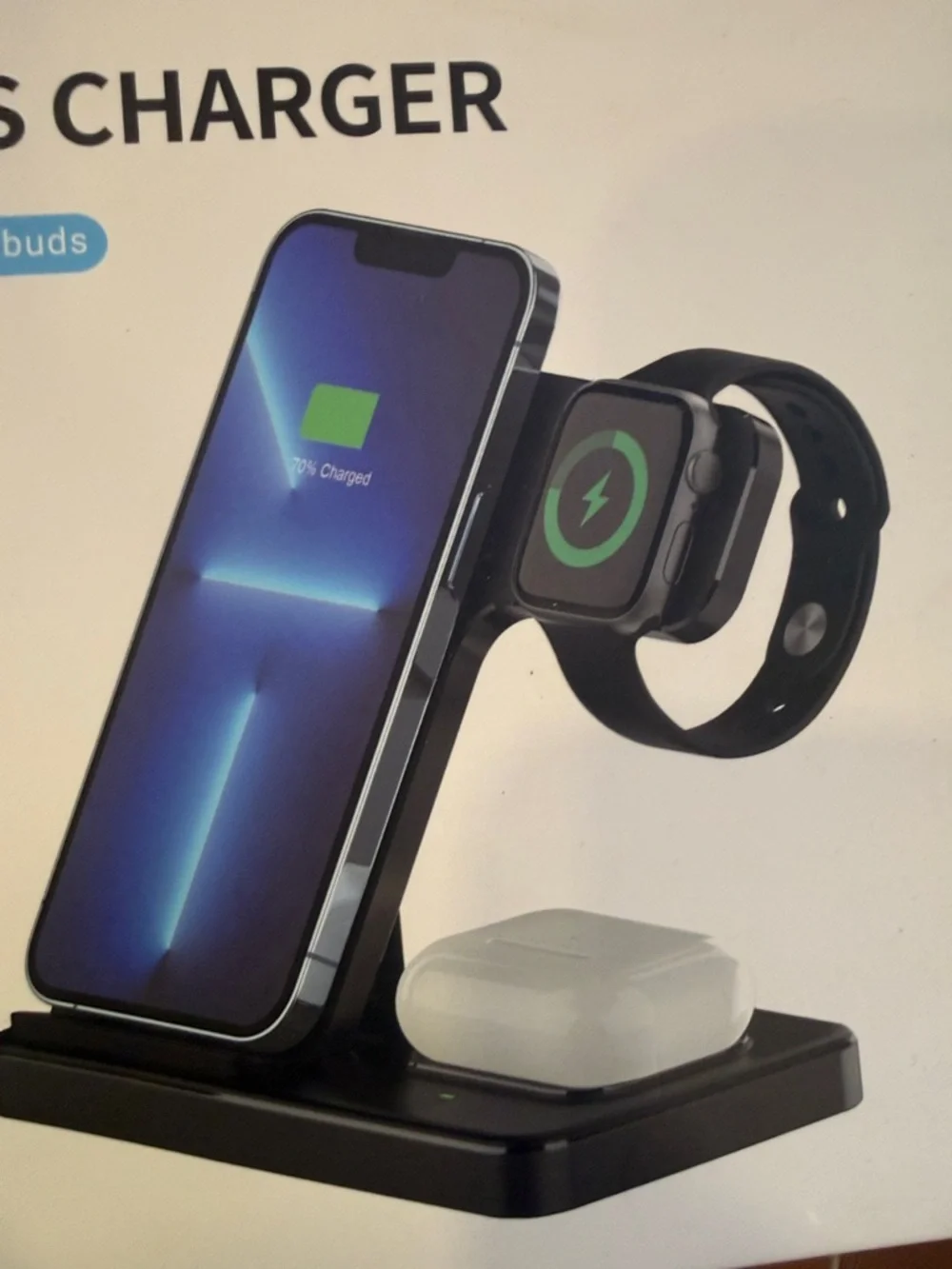 3-in-1 Wireless Charger Stand - Black for iPhone, Apple Watch, and AirPods NIB